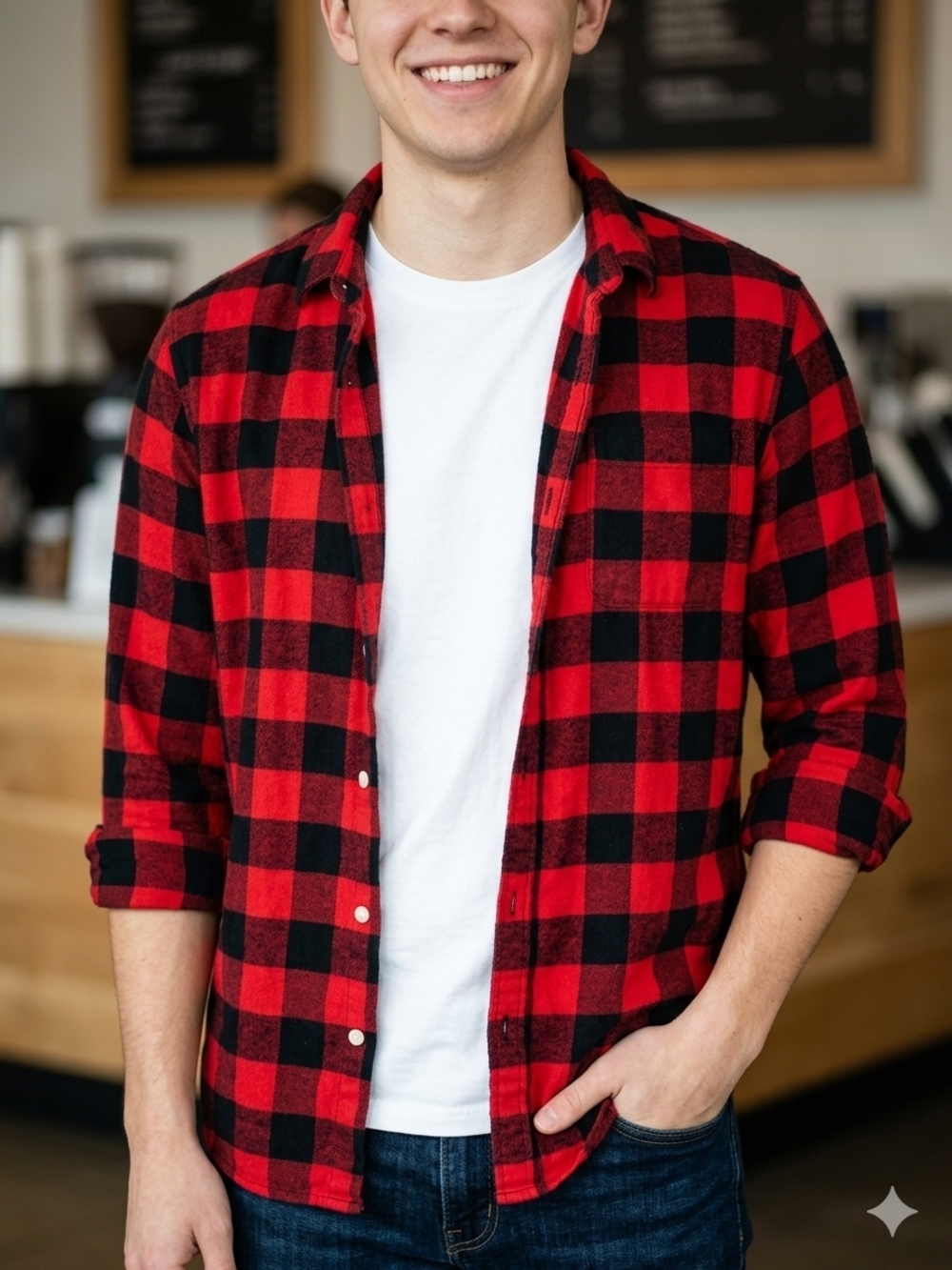 Old Navy Red and Black Buffalo Check Button-Down Shirt -Unisex